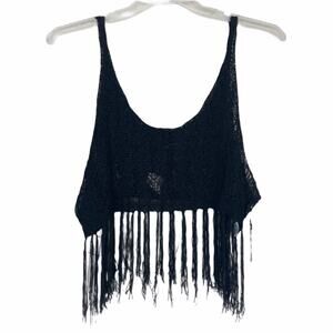 Forever 21 Los Angeles Black Fringe Open Knit Tank Top Sz S